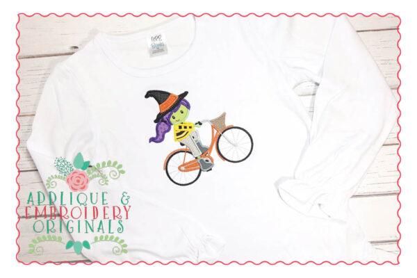 031 Witch on Bike Applique Design - Image 2