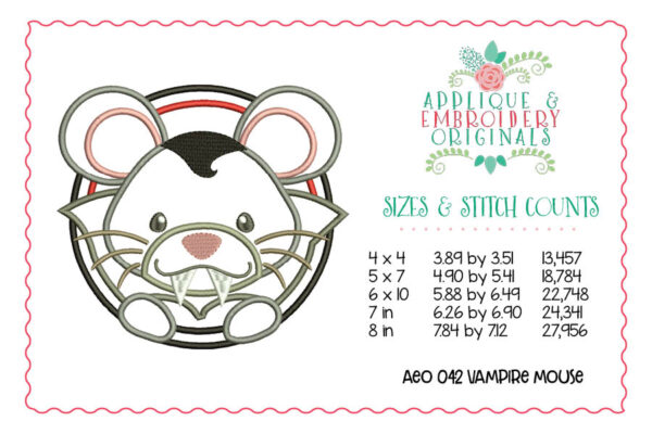042 Halloween Vampire Mouse Applique Design - Image 2
