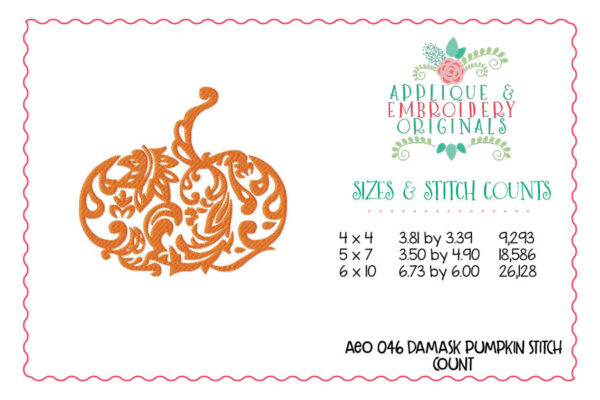 1394 Pumpkin Damask Embroidery Design - Image 2