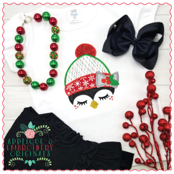 1250 Penguin Lashes Peeker Applique Design - Image 5
