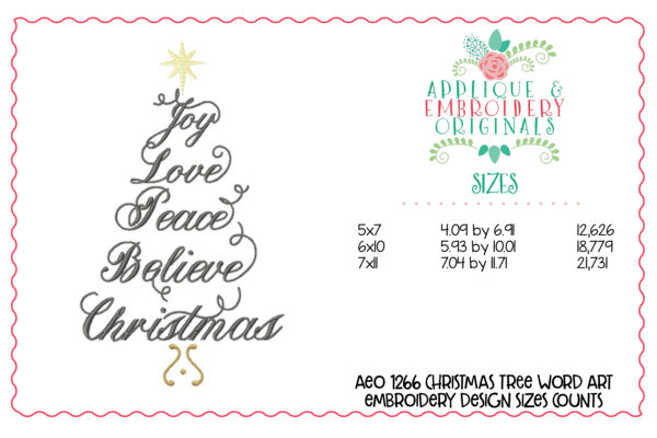 1266 Christmas Word Art Embroidery Design - Image 2