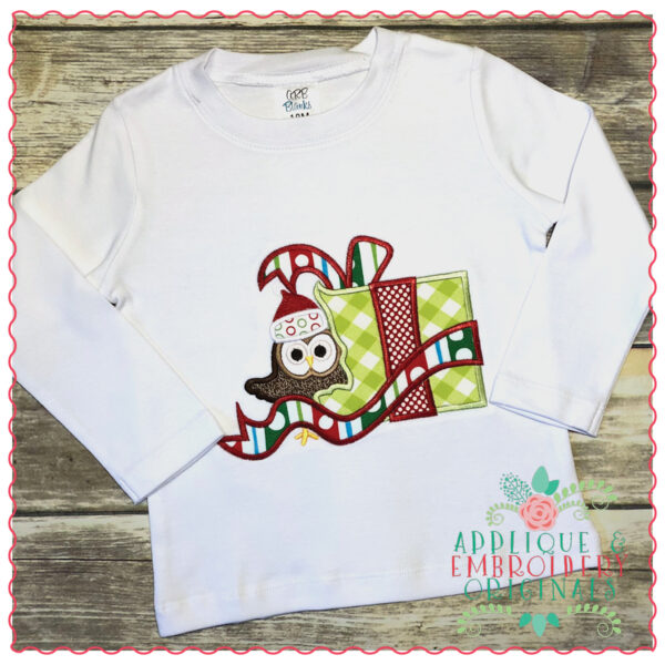 1271 Owl Christmas Present Applique Design - Image 2