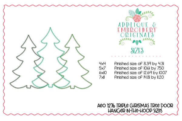 1276 Triple Christmas Tree Door Hanger In-The-Hoop Applique Design - Image 4