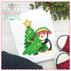 1281 Penguin with Christmas Tree Applique Design