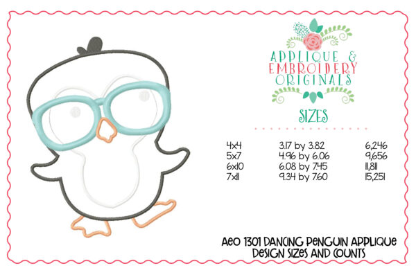 1301 Dancing Penguin Applique Design - Image 2