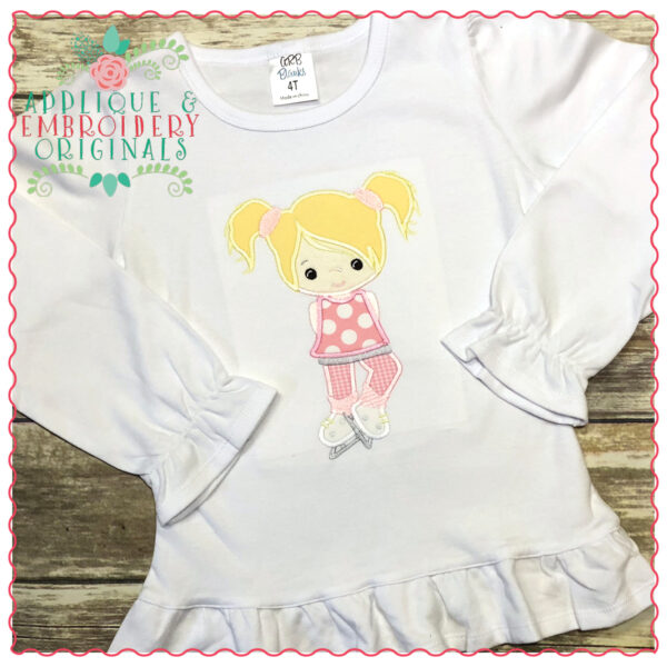 1307 Ice Skating Girl with Pigtails Applique Design - Image 3
