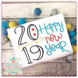 1333 2019 Happy New Year Embroidery Design