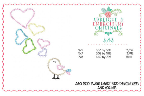 1370 Tweet Heart Bird Applique Design - Image 4