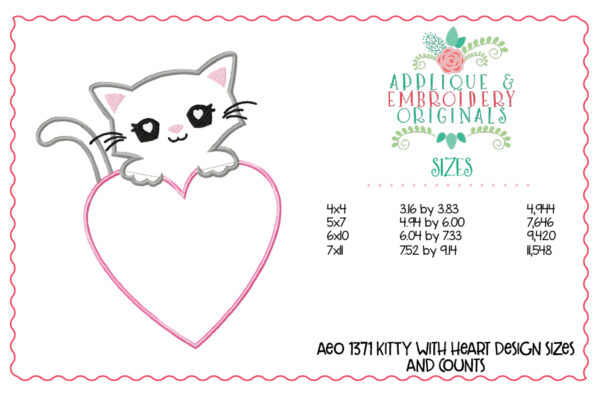 1371 Kitty with Heart Applique Design - Image 6