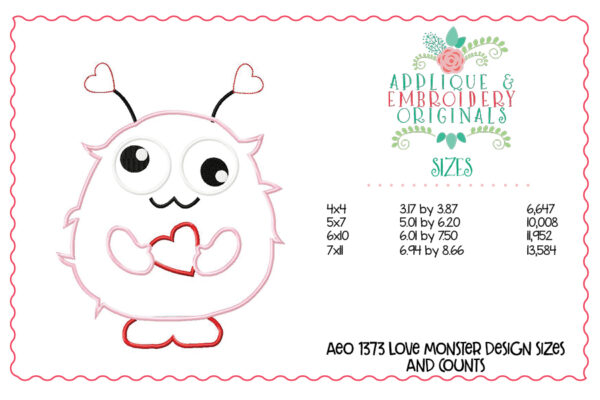 1373 Love Monster Applique Design - Image 3