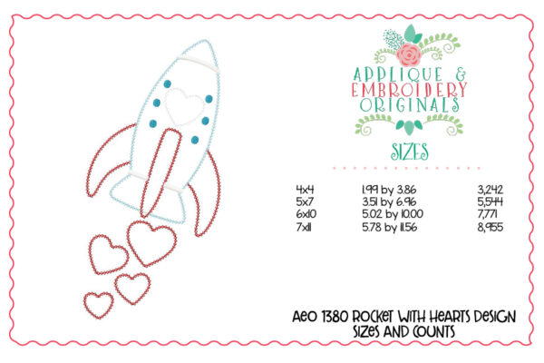 1380 Rocket with Hearts Applique Design - Image 5