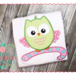 145 Owl Candy Cane Applique Design