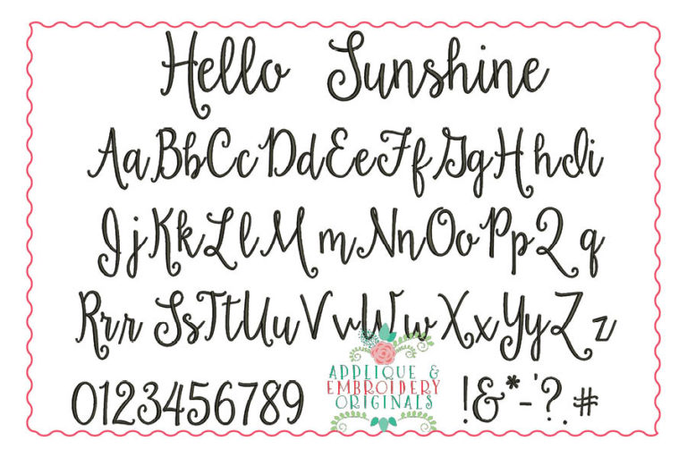 181 Hello Sunshine Embroidery Font - Applique & Embroidery Originals