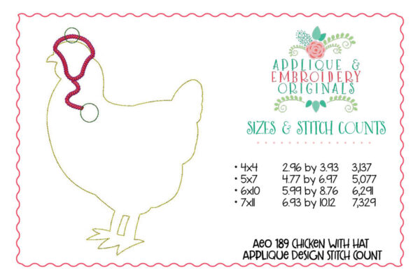 189 Chicken Silhouette with Hat Toboggan Applique Design - Image 3