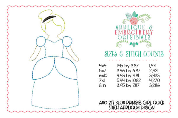 217 Blue Princess Girl Simple Stitch Applique Design - Image 4