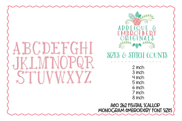 262 Fishtail Scallop Monogram Embroidery Font - Image 6