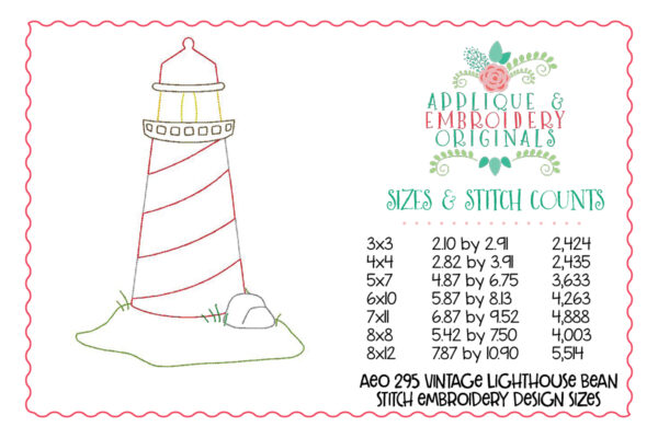 295 Vintage Lighthouse Bean Stitch Embroidery Design - Image 2