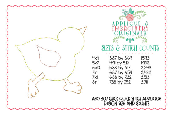307 Chick Barnyard Simple Stitch Applique Design - Image 3