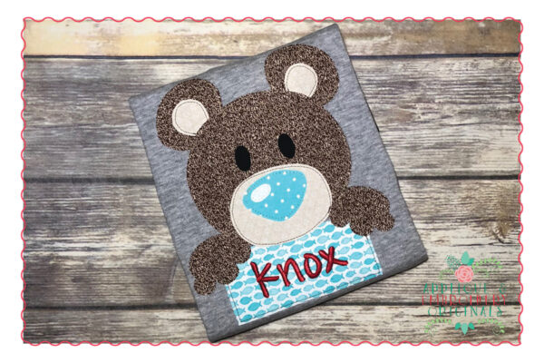 361 Bear with Sign Simple Stitch Applique Design
