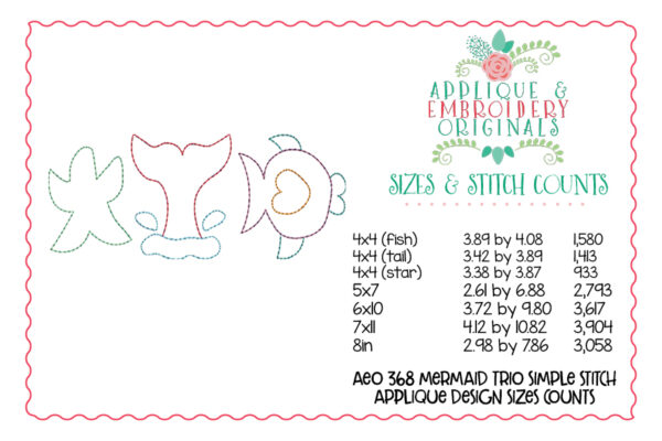 368 Mermaid Trio Simple Stitch Applique Design - Image 3