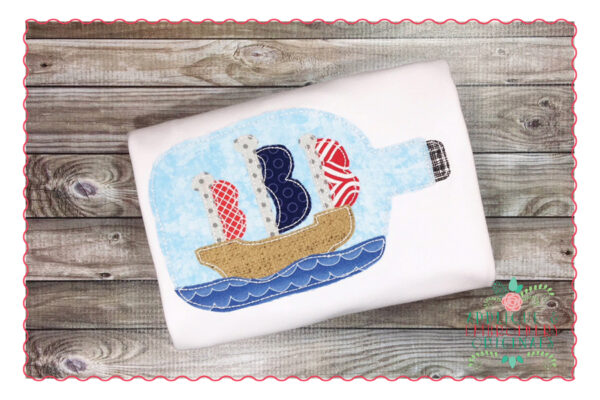 372 Ship in a Bottle Simple Stitch Applique Design, instant download