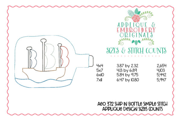 372 Ship in a Bottle Simple Stitch Applique Design, instant download - Image 2