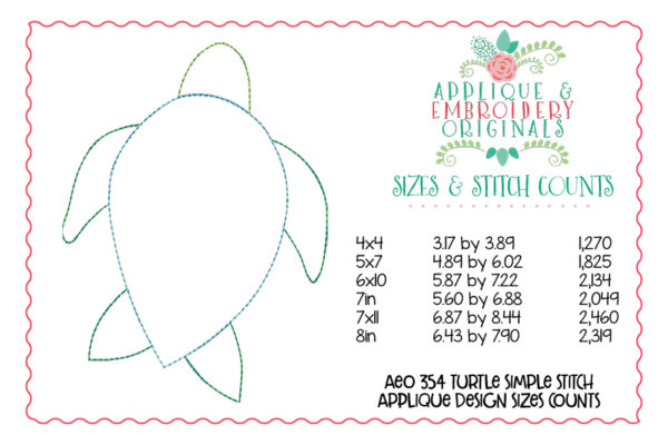 375 Turtle Simple Stitch Applique Design - Image 3