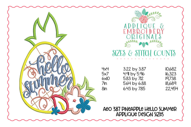 387 Pineapple Hello Sunshine Applique Design - Image 3