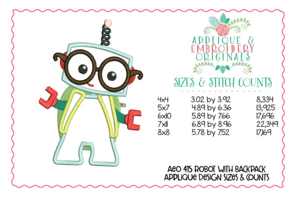 415 Robot with Backpack Applique Design - Image 3