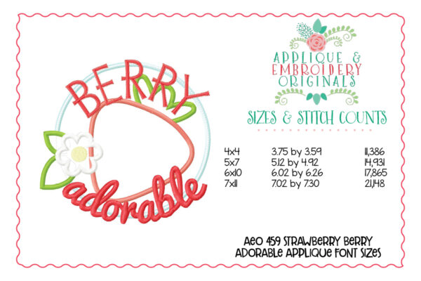 459 Strawberry Berry Adorable Applique Design - Image 2