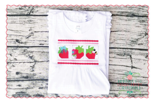 468 Strawberry Trio Faux Smocked Embroidery Design