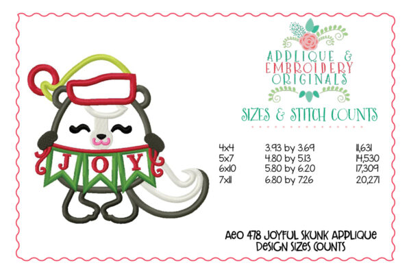 478 Joyful Skunk Applique Design - Image 5