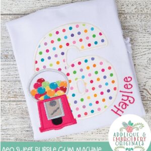 511 Sweet Bubble Gum Machine Birthday Number 1-9 Applique Design,