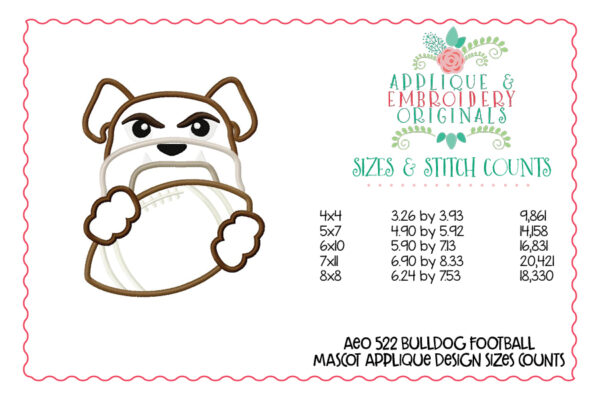 522 Bulldog Dawg Football Mascot Applique Design - Image 3