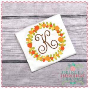 571 Pumpkin Floral Monogram Circle Embroidery Design