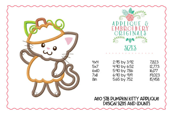 578 Pumpkin Kitty Cat Applique Design - Image 4
