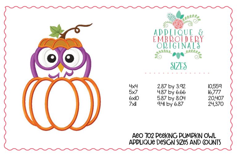702 Peeking Pumpkin Owl Applique Design - Image 3