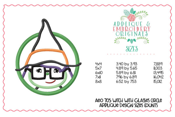 705 Witch with Glasses Patch Applique Design - Image 3