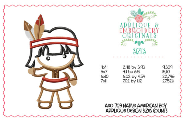 709 Native American Boy Applique Design - Image 3