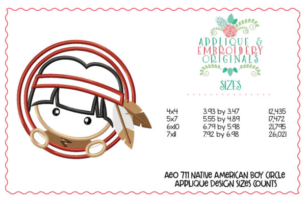 711 Native American Boy Head Applique Design - Image 3