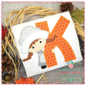 720 Pilgrim Quaker Girl Alpha Font Applique Design