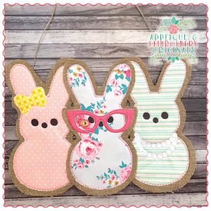 1486 Marshmallow Bunny Girls Trio Door Hanger - Applique & Embroidery ...