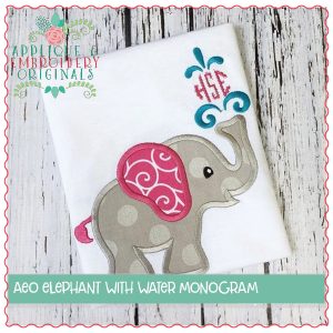 1412 Elephant with Water Monogram Applique Design