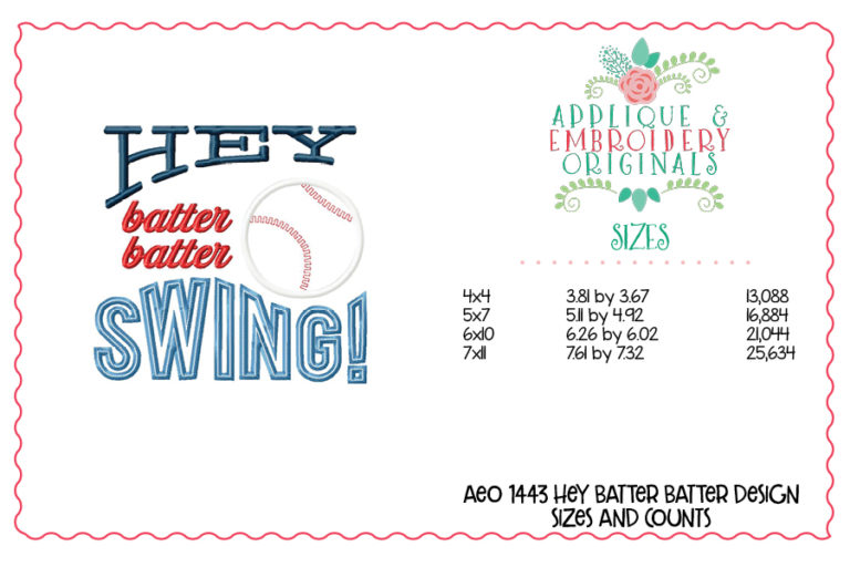 1443 Hey Batter Batter Applique Design - Image 3
