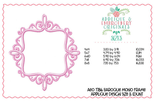 1786 Baroque Monogram Frame Embroidery Design - Image 3