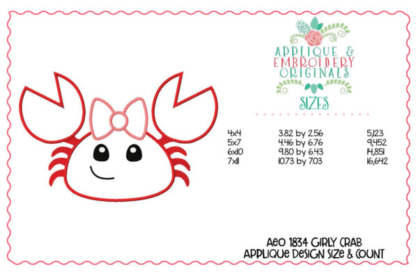 1834 Girly Crab Applique Design - Image 2