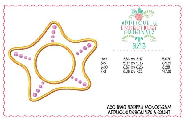 1840 Starfish Monogram Frame Applique Design - Image 2