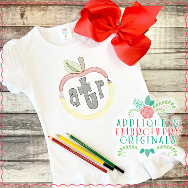 1880 Apple Pencil Frame Sketch Embroidery Design - Image 2