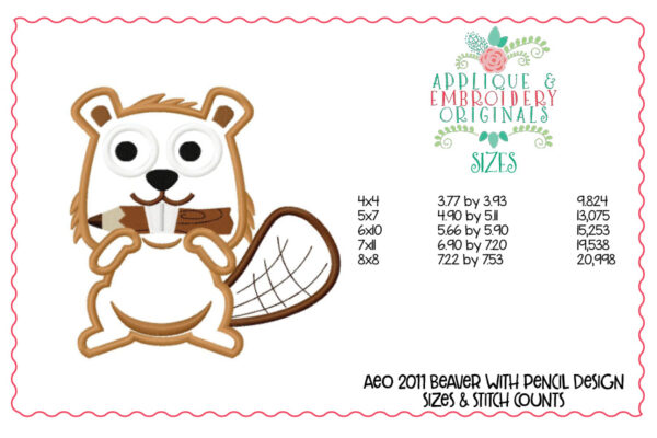 2011 Beaver with Pencil Applique Design - Image 2