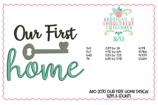 2070 Our First Home Key Embroidery Design - Image 2